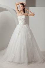 Destination Strapless Appliques Basque Corset Chapel Wedding Dress