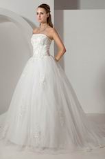 Destination Strapless Appliques Basque Corset Chapel Wedding Dress