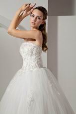 Destination Strapless Appliques Basque Corset Chapel Wedding Dress