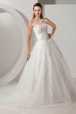 Destination Strapless Appliques Basque Corset Chapel Wedding Dress