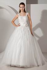 Discount Straps Appliques Flower Chapel Train Ivory Wedding Dress