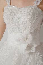 Discount Straps Appliques Flower Chapel Train Ivory Wedding Dress