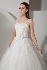 Discount Straps Appliques Flower Chapel Train Ivory Wedding Dress