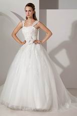 Discount Straps Appliques Flower Chapel Train Ivory Wedding Dress