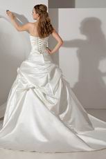 Inexpensive Sweetheart Crystal Corset Ivory Bridal Wedding Dress
