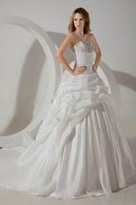 Casual Embroidery Ball Gown Cathedral Taffeta Bridal Wedding Gowns