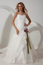 Elegant Spaghetti Straps Ruched Flowers Waist Bridal Wedding Dress