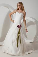 Elegant Spaghetti Straps Ruched Flowers Waist Bridal Wedding Dress