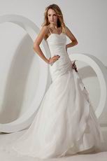 Elegant Spaghetti Straps Ruched Flowers Waist Bridal Wedding Dress