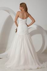 Elegant Spaghetti Straps Ruched Flowers Waist Bridal Wedding Dress