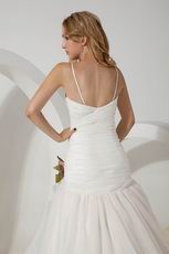 Elegant Spaghetti Straps Ruched Flowers Waist Bridal Wedding Dress