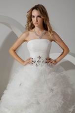 Affordable Strapless Puffy Ivory Net Elegant Bridal Wedding Dress