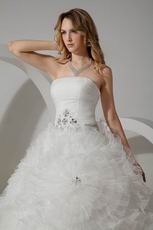 Affordable Strapless Puffy Ivory Net Elegant Bridal Wedding Dress