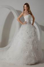 Affordable Strapless Puffy Ivory Net Elegant Bridal Wedding Dress