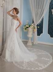 Wonderful Strapless Cathedral Train Wedding Dress With Appliques