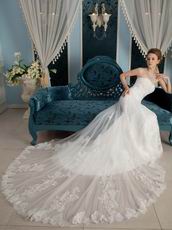 Wonderful Strapless Cathedral Train Wedding Dress With Appliques