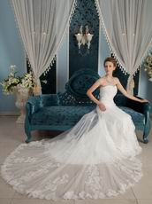 Wonderful Strapless Cathedral Train Wedding Dress With Appliques