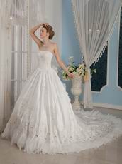 Remarkable Strapless Cathedral Train Designer Wedding Dress