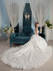 Remarkable Strapless Cathedral Train Designer Wedding Dress