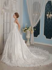 Remarkable Strapless Cathedral Train Designer Wedding Dress