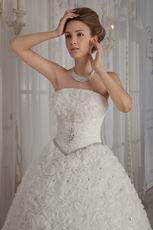 Exquisite Basque Waist Rolled Fabric Flowers 2014 Wedding Dress