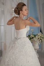 Exquisite Basque Waist Rolled Fabric Flowers 2014 Wedding Dress