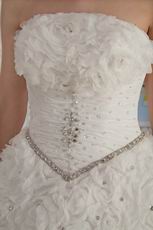 Exquisite Basque Waist Rolled Fabric Flowers 2014 Wedding Dress