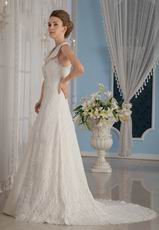 Formal A-Line V-Neck Lace Church Wedding Dress In Florida