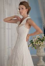 Formal A-Line V-Neck Lace Church Wedding Dress In Florida