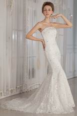 Luxurious Trumpet Strapless Lace Wedding Dress For Bride