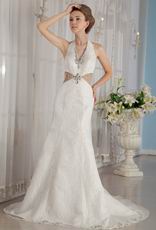 Exclusive Trumpet Halter Skirt Wedding Dress With Rhinestone