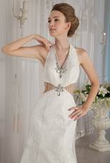 Exclusive Trumpet Halter Skirt Wedding Dress With Rhinestone