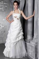 Modest Halter Floor-length Appliqued Wedding Dresses