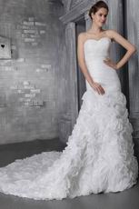 Romantic Sweetheart Ruffled Chapel Organza Skirt Wedding Dress