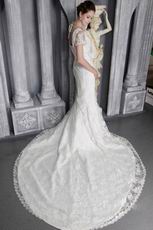 Sheath V-neck Chapel Beautiful Lace Wedding Dress With Sashes