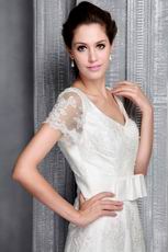 Sheath V-neck Chapel Beautiful Lace Wedding Dress With Sashes