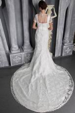 Sheath V-neck Chapel Beautiful Lace Wedding Dress With Sashes