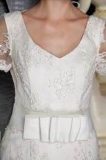 Sheath V-neck Chapel Beautiful Lace Wedding Dress With Sashes