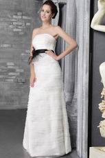 Strapless Cascade Layers Organza Skirt Bridal Dress With Black Belt