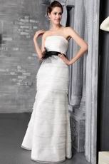 Strapless Cascade Layers Organza Skirt Bridal Dress With Black Belt