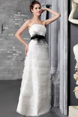 Strapless Cascade Layers Organza Skirt Bridal Dress With Black Belt