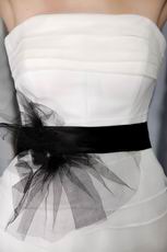 Strapless Cascade Layers Organza Skirt Bridal Dress With Black Belt