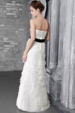 Strapless Cascade Layers Organza Skirt Bridal Dress With Black Belt