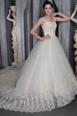 Elegant Princess Square Neck Chapel Organza Appliqued Bridal Gown