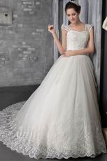 Elegant Princess Square Neck Chapel Organza Appliqued Bridal Gown