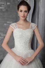 Elegant Princess Square Neck Chapel Organza Appliqued Bridal Gown