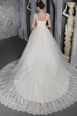 Elegant Princess Square Neck Chapel Organza Appliqued Bridal Gown