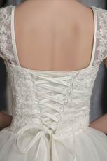 Elegant Princess Square Neck Chapel Organza Appliqued Bridal Gown