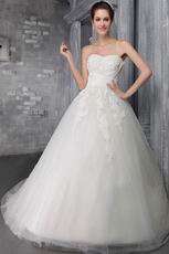 Elegant Strapless Appliqued Ivory Tulle Fabric Bridal Dress