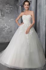 Elegant Strapless Appliqued Ivory Tulle Fabric Bridal Dress